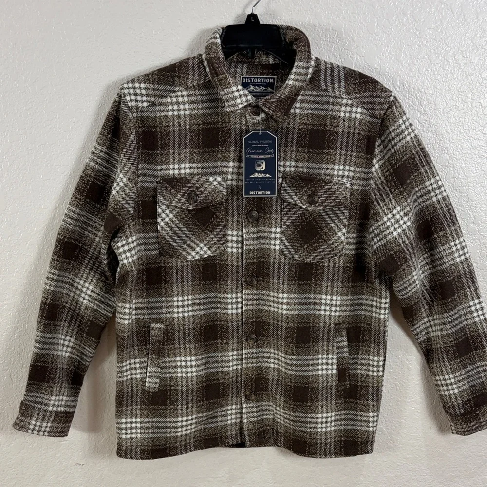 Distortion,Size L,Brown Plaid Men's Shirt Jacket